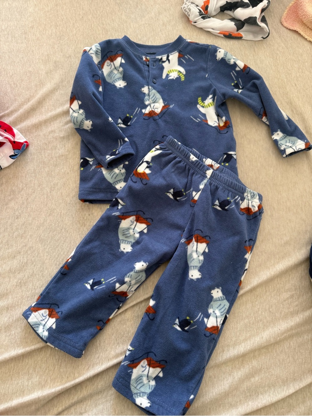 Blue Polar Bear Fleece Pajama Set for Kids
